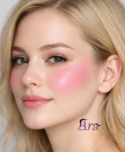 رژگونه صورتی روی پوست روشن